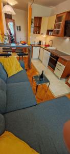 a living room with a couch and a kitchen at Apartman Nenad in Pula