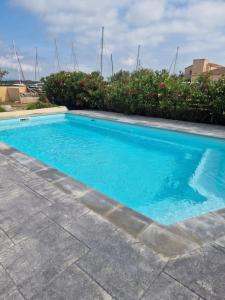 a swimming pool with blue water in a yard at La villa d elisa in Leucate