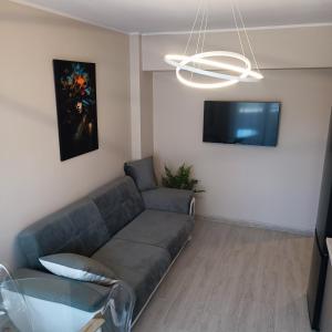 Una sala de estar con un sofá y un televisor de pantalla plana. en Masaryss luxury apartament 2, en Văleni