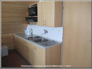 a kitchen with a sink and a counter top at Penzion pod Lysou horou in Malenovice +3 photos