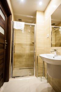 a bathroom with a shower and a sink at Willa Amaretto in Wisła +132 photos