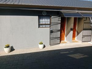 a building with two potted plants in front of it at Townview Estate in Ladysmith