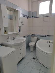 un bagno bianco con un water e un lavandino di Aristotelis Apartments a Limenaria Altre 44 foto