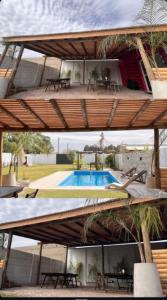 two pictures of a house with a swimming pool at Quinta los Lopez in Azul