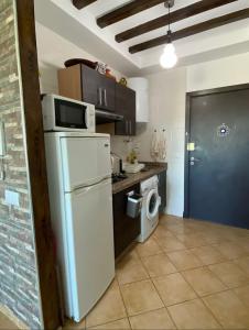 een keuken met een witte koelkast en een magnetron bij Appartement Riviera in Cabo Negro