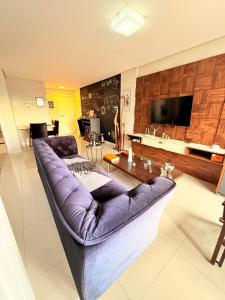 Una sala de estar con un sofá y un televisor. en Exclusivity in Itajaí Port with Wi-Fi and Jacuzzi, en Itajaí