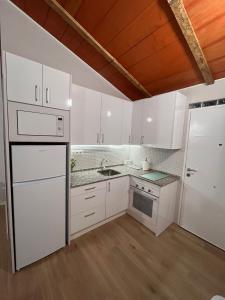 kuchnia z białymi szafkami i białą lodówką w obiekcie Apartamento Isabel w mieście Ardales
