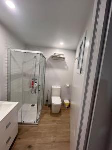 łazienka z prysznicem i białą toaletą w obiekcie Apartamento Isabel w mieście Ardales
