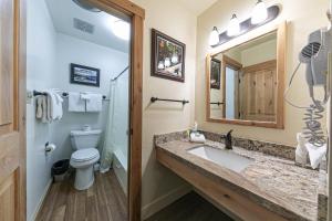 ein Badezimmer mit Waschbecken, Toilette und Spiegel in der Unterkunft 233 Bldg C condo in Truckee