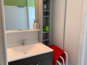 a bathroom with a sink and a mirror at Pavillon charmant entre Baie d'Authie et plage, 3 chambres, jardinet, cœur de Fort-Mahon-Plage - FR-1-482-40 in Fort-Mahon-Plage
