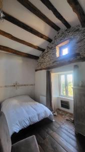 a bedroom with a white bed and a window at La Maison du chataignier in Cassagnolles +8 photos