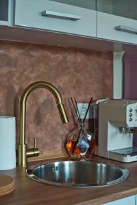 a kitchen sink with a faucet next to a coffee maker at Romantic Garden Venice Ap 2 Free Parking in Venice