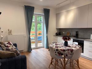 Kuchyň nebo kuchyňský kout v ubytování Apartamenty EverySky Blue Kowary, łatwy dostęp, widok na góry, winda + 8 fotografií