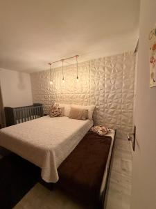 a bedroom with a bed and a wall at Chez Geremio - T4 - Centre Ville in Annecy