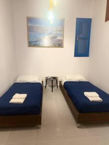 a room with two beds and a picture on the wall at Occasus Room in Halki