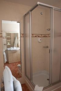 a bathroom with a shower with a toilet and a sink at La Terrasse - Teritoria in Meyronne