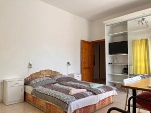 a bedroom with a large bed and a television at Klassz Apartmanház in Balatonfüred +13 photos