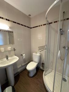 a bathroom with a toilet and a sink and a shower at Maison de ville idéale pour groupes et familles in Azay-le-Rideau