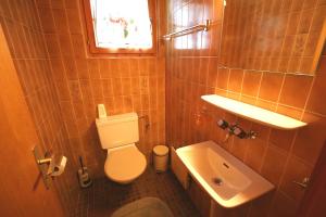ein kleines Badezimmer mit Toilette und Waschbecken in der Unterkunft Chalet Dalecarlia in Nendaz + 6 Fotos
