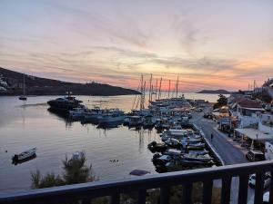 a group of boats docked in a marina at sunset at Isalos in Mérikhas