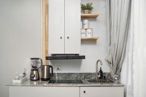 una cucina con un lavello e un piano di lavoro di Kashco Apartments Wuse 2 Abuja ad Abuja