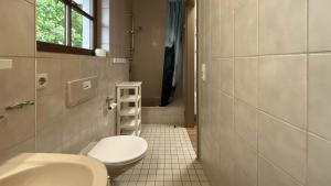 キーミングにあるFerienwohnung ChiemseeFreudeのトイレと洗面台付きのバスルーム