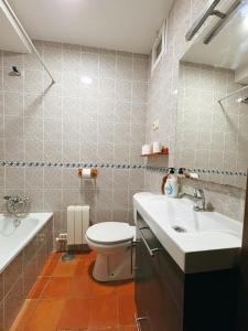 a bathroom with a toilet and a sink at Casa Rural Calderon de Medina I y II in Siete Iglesias de Trabancos