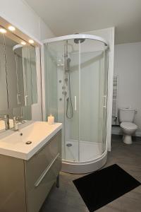 a bathroom with a shower and a sink at Nid douillet proche Mer in Saint-Valéry-en-Caux