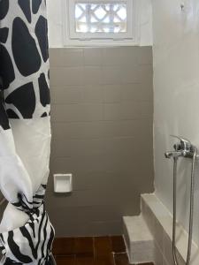 Eine Person steht neben einer Dusche im Badezimmer in der Unterkunft Cielo Mar in Mólos