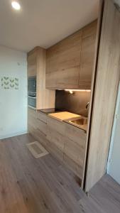 ビリャヌアにあるvilla cocoloの木製のキャビネットとカウンタートップを備えたキッチン