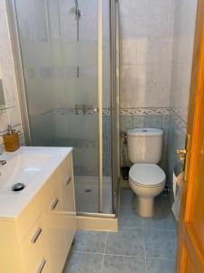 a bathroom with a shower and a toilet and a sink at Cortijo Estrella in Serón +12 photos
