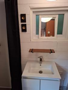 a bathroom with a sink and a window at La cabane zen in Saint-Martin-des-Champs