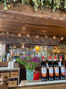 a bunch of bottles of wine sitting on a counter at Vakantiewoning Petit Watou in Poperinge