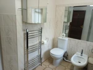 a bathroom with a toilet and a sink at The Chantry, North Wing, Cottage in Hemsby +7 photos