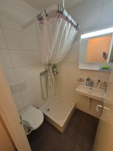 a small bathroom with a toilet and a sink at Studio proche gare et Lausanne in Renens