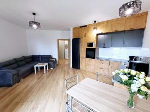 a living room with a couch and a table at Apartament Kolejowa 16 in Olsztynek
