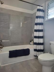 a bathroom with a tub and a toilet and a shower at Upcountry Maui Hideaway with Stunning Mountain Views in Makawao