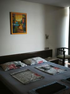 a bedroom with a bed with a painting on the wall at Sozopol Sunrise in Sozopol