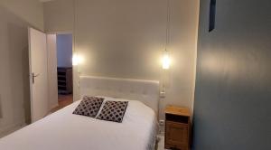 a bedroom with a white bed with a pillow on it at Burdigala Homes - Appart Duffour Dubergier in Bordeaux +13 photos