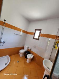 a bathroom with two toilets and a sink at Villa Arilena in Sarandë