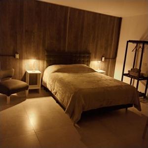 a bedroom with a large bed and a chair at APARTPIEDRAS-Cochera-Desayuno seco in Villa María +40 photos