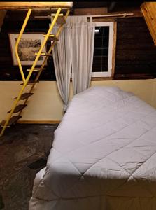 a bed in a room with a ladder next to a window at Anto'n casa de montaña in Potrerillos
