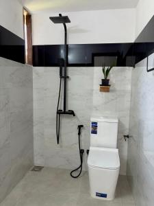 a bathroom with a toilet and a shower at Coz Haven Ella in Ella