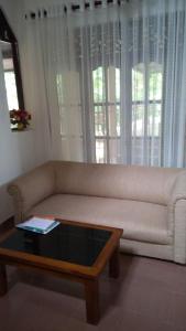 Una sala de estar con un sofá y una mesa de café. en Villa rajagiriya, en Nikawatawana