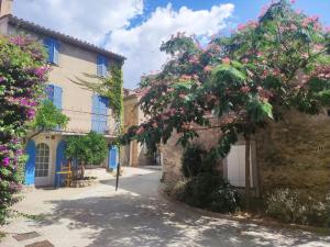 プラン・ド・ラ・トゥールにあるBel Appartement plein centre avec Balcon, climの花の咲いた木がある町の路地