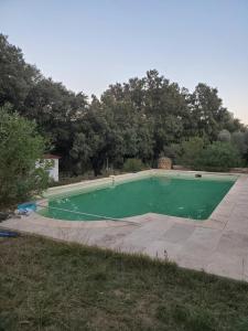 a swimming pool with green water in a yard at La Bonne Adresse - Gite ZENITUDE in Cornillon-Confoux
