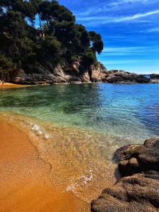 a beach with some rocks and the water at Casa Orquídea in Platja d'Aro