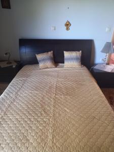a large bed with a brown comforter in a bedroom at Maria apartment in Marathéa