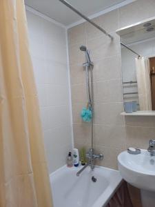 ein Badezimmer mit Dusche und Waschbecken in der Unterkunft 2х комнатная in Zhezdi