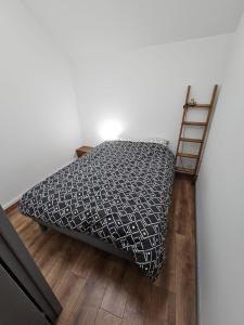 a bed in a room with a ladder at Ludogîte Graine de Jeux in Espaly-Saint-Marcel